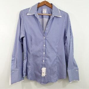 NWT Brooks Brothers Women's Pin Stripe Formal Long Sleeve Blouse Button-Up Sz 14